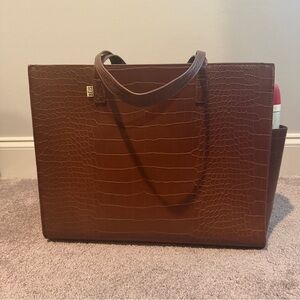 BEIS Chocolate Crocodile-Embossed Laptop Bag